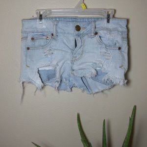 Light-Wash Distressed Denim Shorts